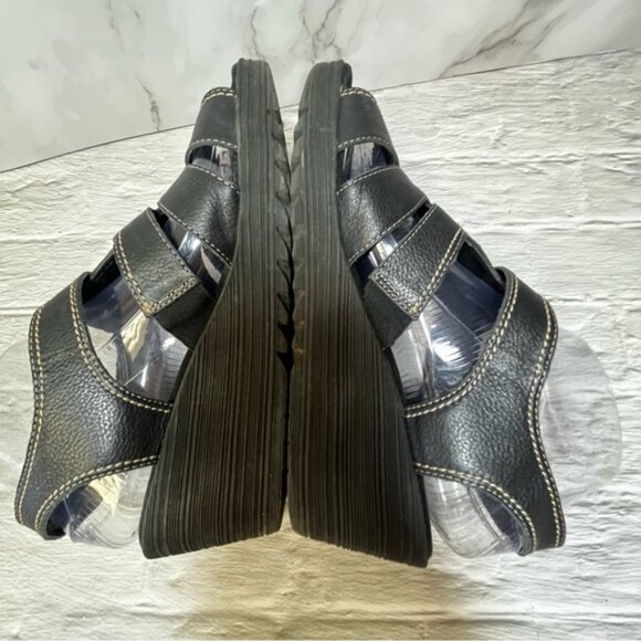Aerosoles Women's Black Leather Shopping Bog Wedge Heel Platform Sandals - Picture 7 of 16